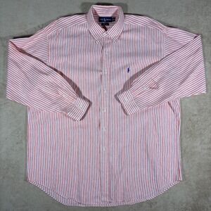 Polo Ralph Lauren Shirt XL Orange Stripe Blake 100% Linen Long Sleeve Button